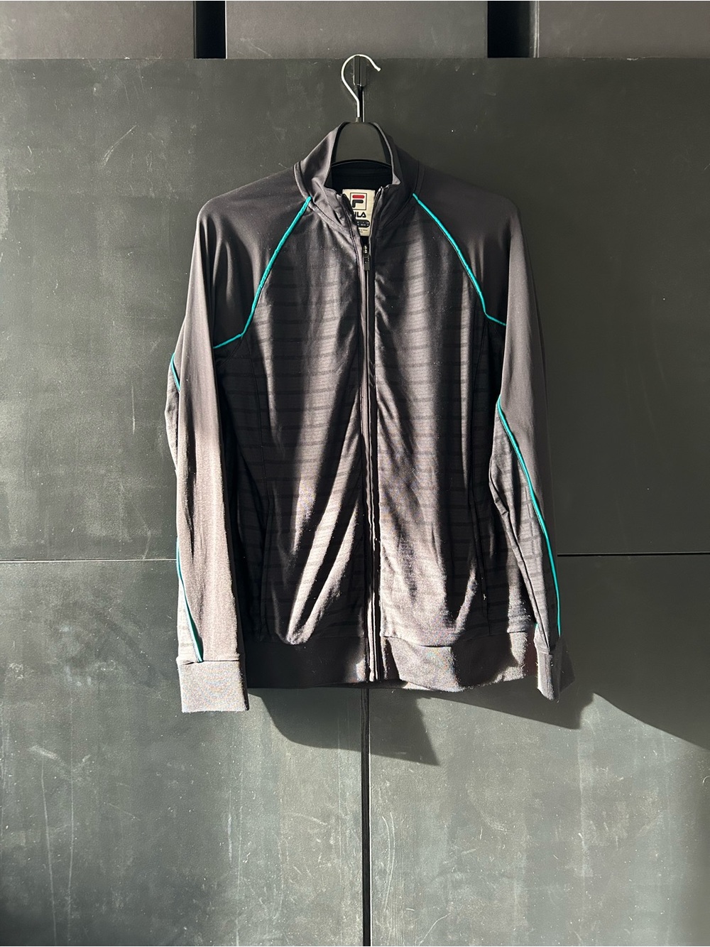 Fila Court Allure Black Track Jacket with Teal Piping Size Small